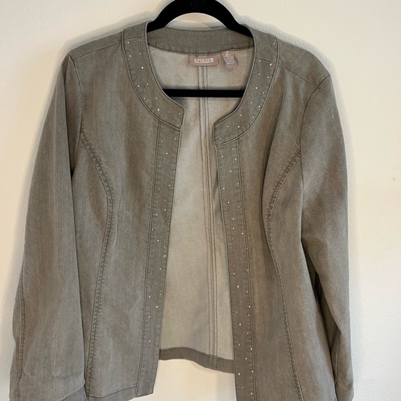 CHICOS Women’s Gray Jacket Size 2 - Picture 1 of 8